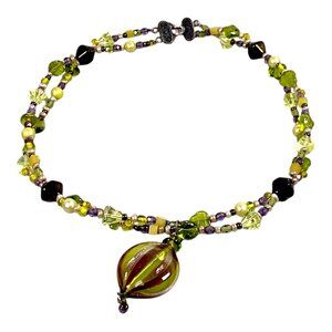 Suffragette Revival Necklace 15” Choker Pendant Glass Pearl 60s Symbolic VTG